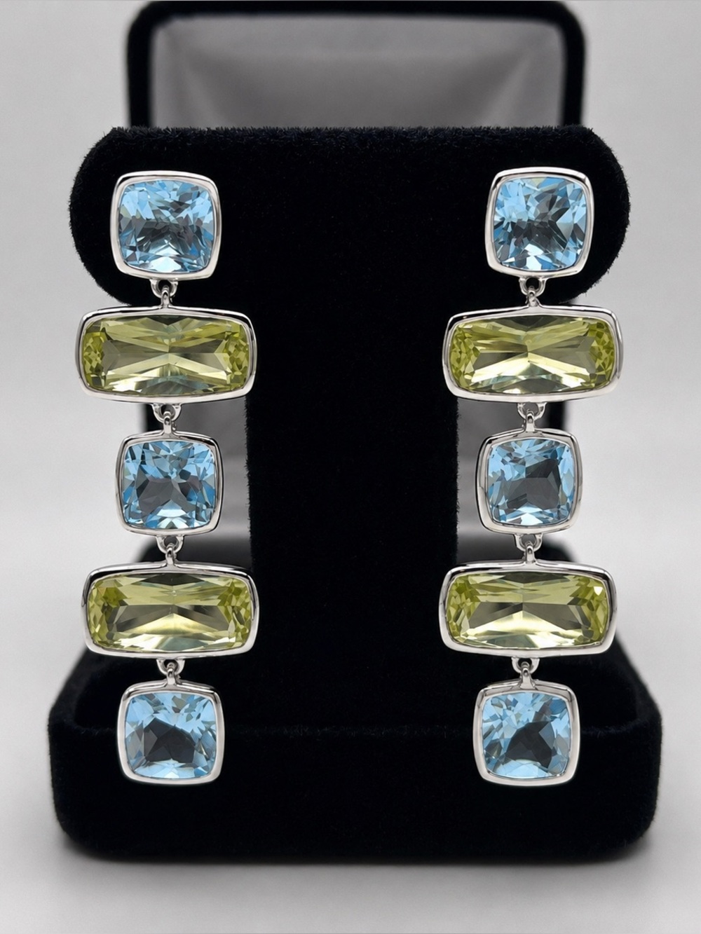 Gorgeous Lime Quartz & Sky Blue Topaz Earrings 2"